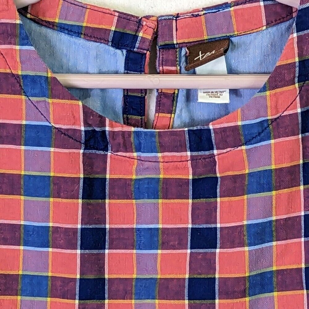 Tea Collection Dress Plaid Red Blue Short Sleeve Pockets Cotton Lined size 4 - Picture 7 of 13